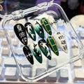 Geto Suguru Jujutsu Kaisen Press On Nails, Green Stiletto Anime Fake Nails, Hand Painted Whale Yin Yang Japanese Kanji Gold Glitter Nail Art with Gift Set (Adhesive Tabs, Nail File, Cuticle Stick)