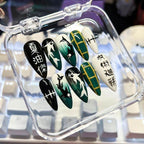 Geto Suguru Jujutsu Kaisen Press On Nails, Green Stiletto Anime Fake Nails, Hand Painted Whale Yin Yang Japanese Kanji Gold Glitter Nail Art with Gift Set (Adhesive Tabs, Nail File, Cuticle Stick)
