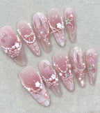 Soft Pink Plaid Press on Nails, Japanese Kawaii 3D Bow Nails with Pearl Chains, Luxury Ribbon Almond Nails, Reusable Custom Nail , Handmade