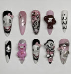 Y2K Goth Press On Nails | 3D Gloomy Bear Horror Aesthetic Nail Set | Handmade Kawaii Dark Nails for Beaches, Summer, Holiday, Vacation, Birthday