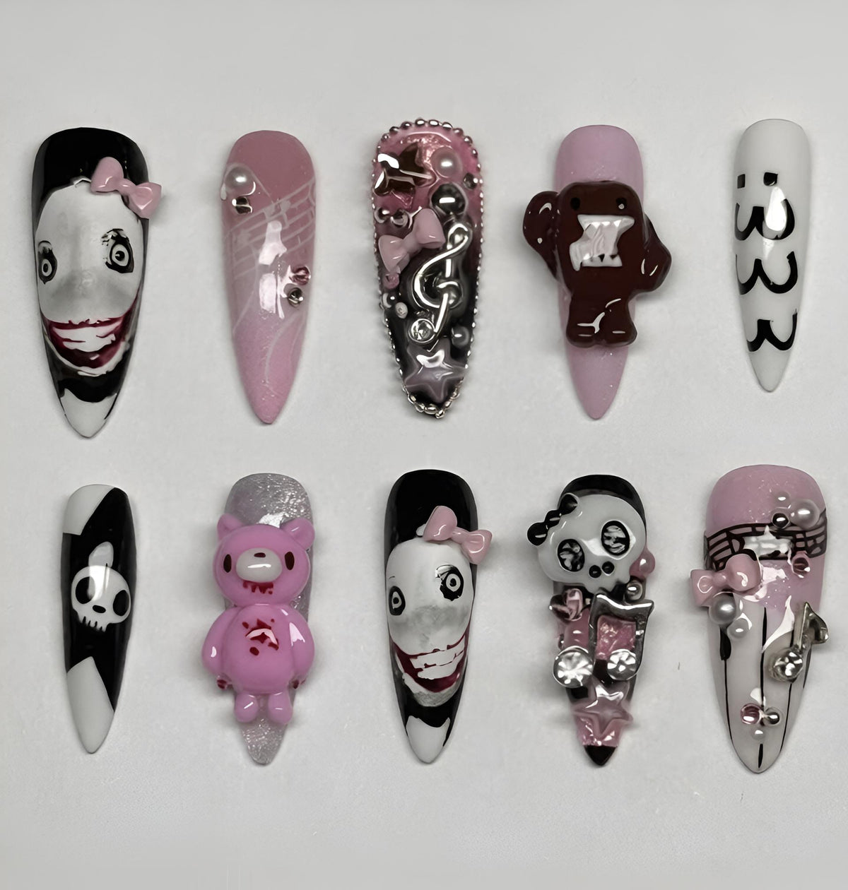 Y2K Goth Press On Nails | 3D Gloomy Bear Horror Aesthetic Nail Set | Handmade Kawaii Dark Nails for Beaches, Summer, Holiday, Vacation, Birthday