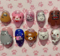 Handmade Kawaii Meme Press On Nails, 3D Internet Cartoon Character Nails, Cute Harajuku Acrylic Nails, Colorful Y2K Japanese Glue On Nails with Gift Set (Adhesive Tabs, Nail File, Cuticle Stick)