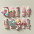Handmade Super Sonico Inspired Press On Nails, Kawaii Y2K Anime Nails, 3D Heart Star Nail Set, Music Note Press On Nails, Reusable Cosplay Fake Nails with Gift Set (Adhesive Tabs, Nail File, Cuticle Stick)
