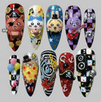 Kawaii Character Press On Nails | 3D Pirate Pizza Punk Nail Art | Handmade Anime Inspired False Nails for Beaches, Summer, Holiday, Vacation, Birthday