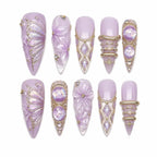 Lavender Butterfly Press On Nails | 3D Pearl Chrome Fairycore Glam Set