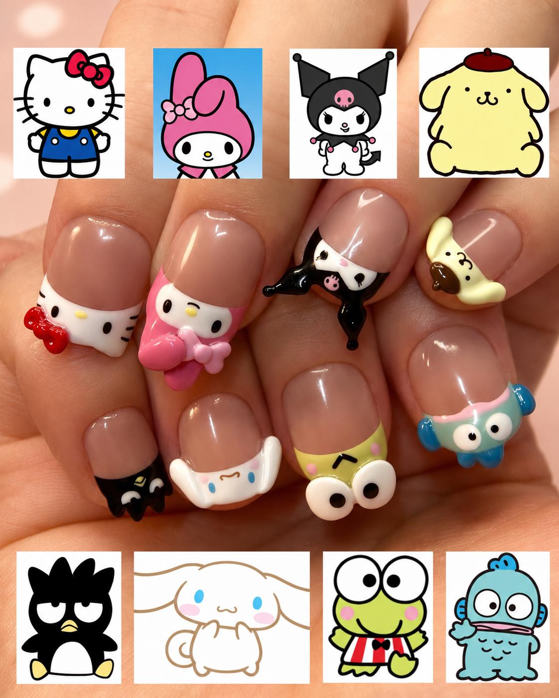 Kawaii Character Press On Nails | 3D Pastel Nail Art Set for Beaches, Summer, Holiday, Vacation, Birthday