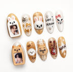 K-Pop Inspired 3D Press On Nails _Lee Know Hannn | Cute Bunny Cat Puppy Nail Set | Handmade Photo Frame Reusable Nails for Beaches, Summer, Holiday, Vacation, Birthday