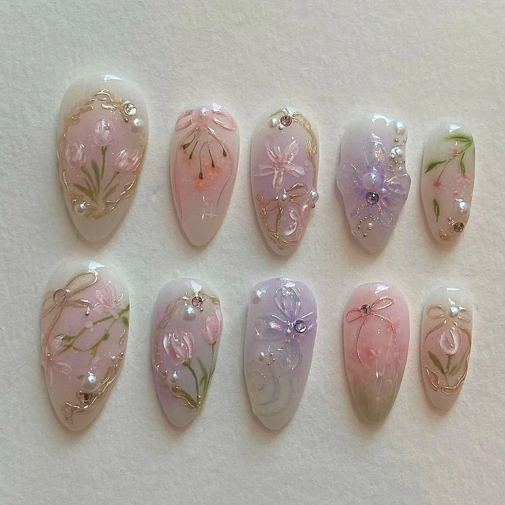 Wedding nails ,Flower Nails hand painted nail,custom press on nails,3D Nails,Tulips Nails,Acrylic Nails ,Fake nails,Nail Art,Floral Nails
