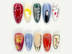 Kwaii Cartoon Press On Nails | Japan Inspired Nail Art | Custom 3D Handpainted Long Almond Press Ons | Birthday, Party, Cosplay