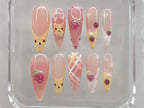 Kawaii Strawberry Bear Press On Nails | Pastel Fruit Nail Art