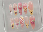 Kawaii Strawberry Bear Press On Nails | Pastel Fruit Nail Art