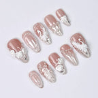 Press On Nails Swan Elegance with Rose & Pearl | 3D Floral Fake Nail in Medium Almond | Handmade Bridal Nail Art for Wedding, Prom, Birthday