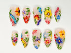 Colorful Flower Press-On Nails | Spring Flower Press Ons | 3D Flowers Fake Nails| Perfect for Special Occasions