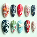 Custom Fantasy Press On Nails with Celestial, Floral & Character, Abstract Nails, Unique 3D Cosmic Nail Art for Magical Anime-Inspired Looks