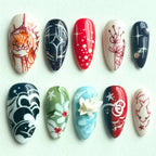 Custom Fantasy Press On Nails with Celestial, Floral & Character, Abstract Nails, Unique 3D Cosmic Nail Art for Magical Anime-Inspired Looks