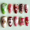 Handmade Fantasy Press On Nails, Cute 3D Kawaii Art, Bunny, Boots, Ribbons, Harajuku Y2K Aesthetic Nail Set, Colorful Nails, Whimsical Nails