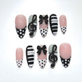 Musical Piano Press On Nails: 3D Bows, Polka Dot Coquette Nail Art