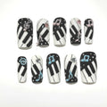 Piano Keys Press On Nails: 3D Music Note Art, Handmade Black & White