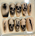 Halloween Skull Press On Nails: Gothic Horror Handprint Nail Art