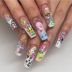 Handmade Harajuku Pop Press On Nails | Kawaii Pastel Cartoon Art | Y2K Rainbow Star Nail Set