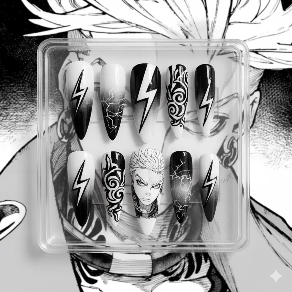 Gachiakuta Press On Nails | Black & White Manga Art, Stiletto Shape