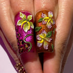 Handmade Tropical Flower Press On Nails | 3D Orchids, Jungle Vines, Leopard Accents & Bright Colors | Long Square Nails For Exotic Bold Vibe