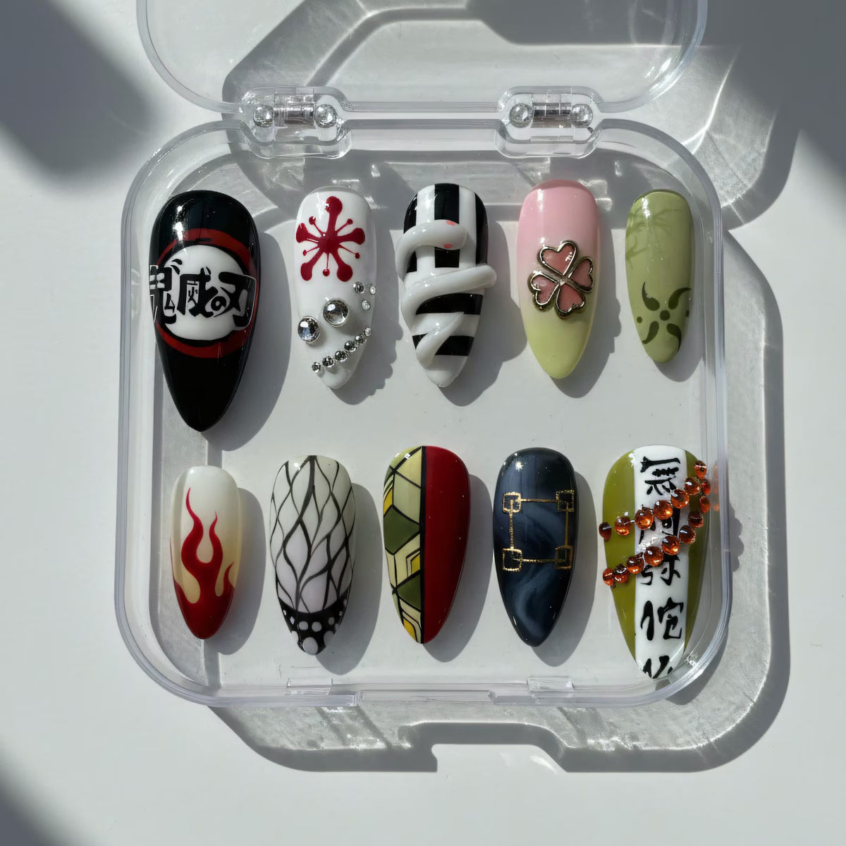 Hand-Painted Elemental Warrior Press On Nails | Japanese Anime Manga Fan Art Edition