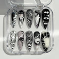 Horror Manga Press On Nails: Iconic Black and White Spiral and Distorted Portrait Art