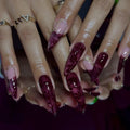 Burgundy Blooming Flower Press On Nails | Luxury French Fake Nails | Mulberry Floral Nail Art | Spring Press Ons | Long Stiletto Purple Nail