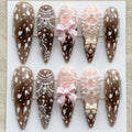 Bambi-core Deer Print Press On Nails| Luxury Coquette Fawn & Lace Design