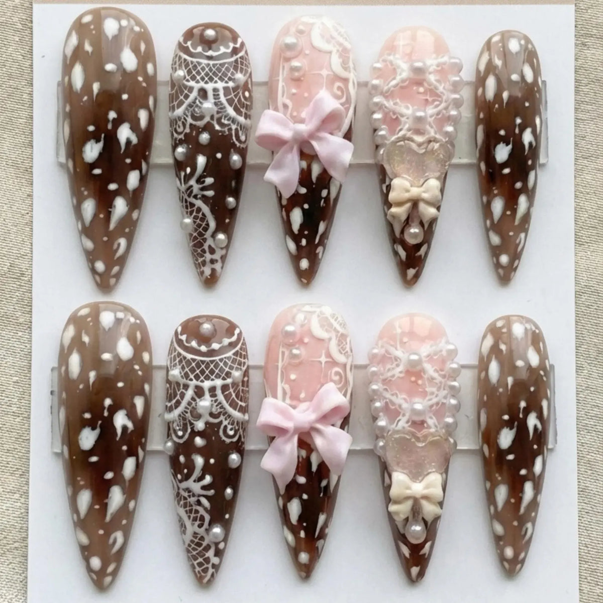 Bambi-core Deer Print Press On Nails| Luxury Coquette Fawn & Lace Design