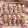 Luxury 3D Snake & Lily Press On Nails | Rosy Maple Fairycore Moth Art