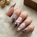 Bambi-core Deer Print Press On Nails| Luxury Coquette Fawn & Lace Design