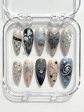 Kpop Galaxy Nails | Cat & Constellation Press On Nails | Almond Shape
