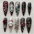 Gothic Press On Nails | Burgundy Black Punk Rock Nails | Handmade 3D Guitar Dark Aesthetic Nails