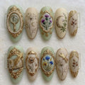 Vintage Dark Academia Press On Nails | Botanical Illustration & Gold Frame Nail Art | Antique Book and Quill False Nails