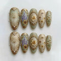 Handmade Elegant Floral Nails | Gold Frame, Wildflower & Botanical Art | Vintage Style Nail Set