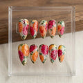 Vintage Floral Press On Nails: Gold Rim Lacquer Flower Summer Style Prep Set