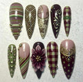Handmade Vintage Coquette Press On Nails, 3D Flower Nail Art, Retro Picnic Nail Set, Red & Pink Polka Dot Nails for Bold Artistic Vibes