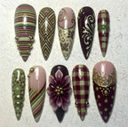 Handmade Vintage Coquette Press On Nails, 3D Flower Nail Art, Retro Picnic Nail Set, Red & Pink Polka Dot Nails for Bold Artistic Vibes