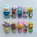 Handmade Adventure Time Press On Nails | Cute Cartoon 3D Nail Design | Kawaii Pastel Character Nails | Glossy Fun Set