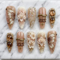 Baroque 3D Floral Press On Nails, Luxury Gold Chrome Butterfly Fake Nails, Cat Eye Gel Nail Art, Elegant Coquette Reusable False Nails