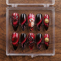Anime JJK Press On Nails Long Stiletto | Red Cat Eye Sukuna 3D Dark Fantasy Custom Fake Nails Hand Painted Manga Cosplay Gothic