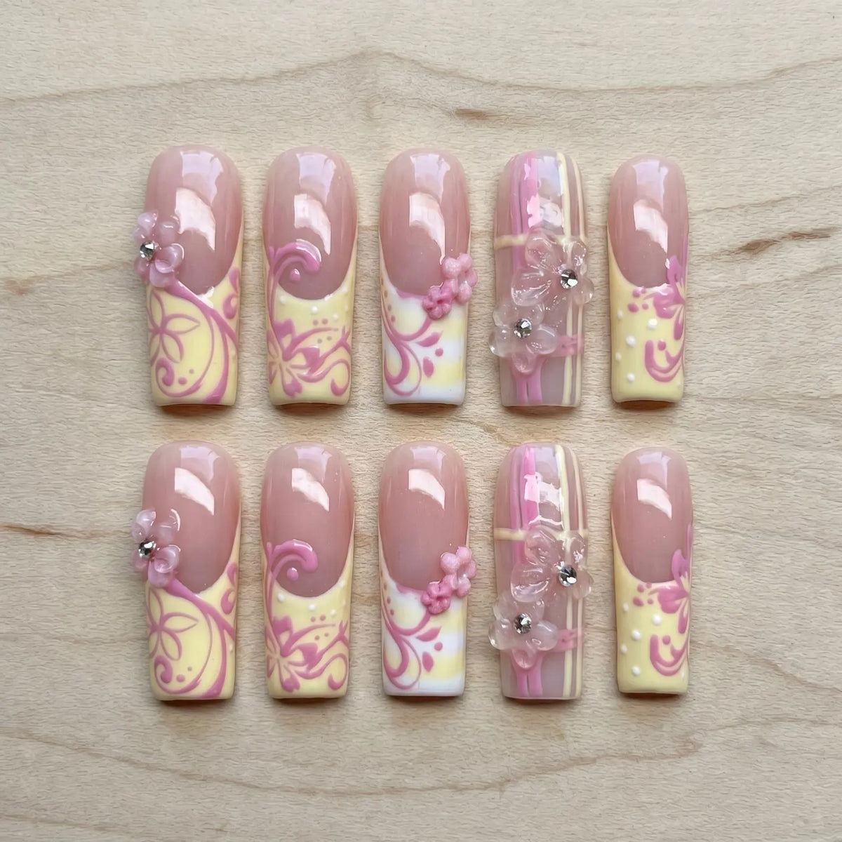 Y2K Pink French Tip Press On Nails, Coquette 3D Bow Long Square Set