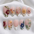 Handmade Floral Garden Press On Nails, Elegant Summer French Tip Fake Nails