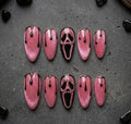 Pink Glitter Drip Press On Nails, Horror Ghost Face Halloween Set