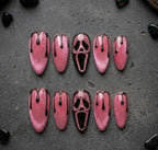 Pink Glitter Drip Press On Nails, Horror Ghost Face Halloween Set