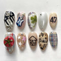 Indie Press On Nails / Music Guitar Keyboard Nails / Tomato Clover Plaid Note Art / Handmade Custom Fake Nail Gift Set