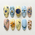 Handmade Blueberry Pie Press On Nails | 3D Honey Bee Honeycomb & Gingham Bow Art | Sweet Fruit Food Nails Set