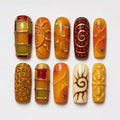 Retro Sunburst Press On Nails, Y2K Orange Swirl Aura Set